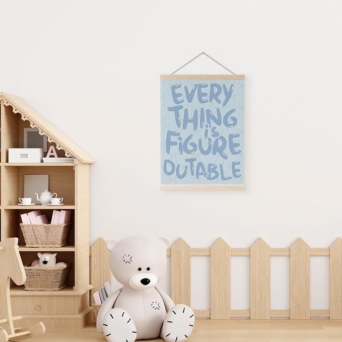 YQDEJ Blue Bow Everything Is Figureoutable Inspirational Wall Art Poster Hanger Frame, Blue Bow Positive Affirmations Wall Decor, Motivational Wall Art for Home Office Classroom, 12x16 Inch