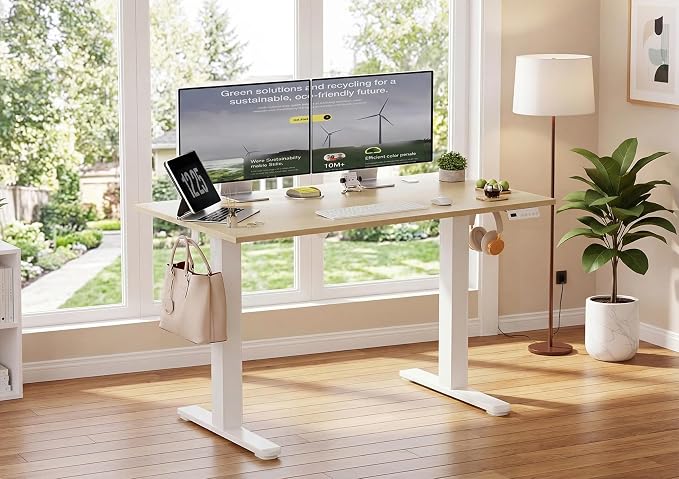 YDN Electric Standing Desk, 40x24 Inch, Nature | 3 Memory Presets, Cable Management, Adjustable Height, Sit Stand, Computer Workstation, Home Office