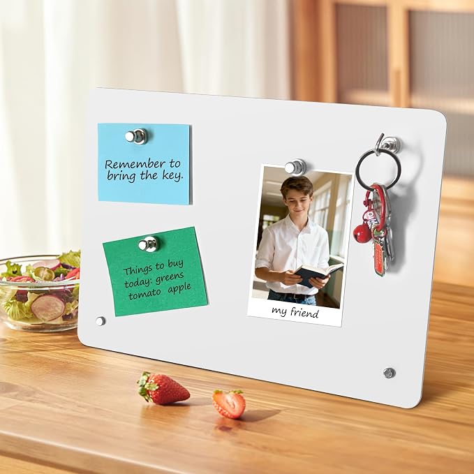 2 Pack Small Magnet Board - White Magnetic Board | 11x8Inch Metal Magnetic Bulletin Board with 6 Magnets, Magnet Display Stand for Home School Kitchen Office
