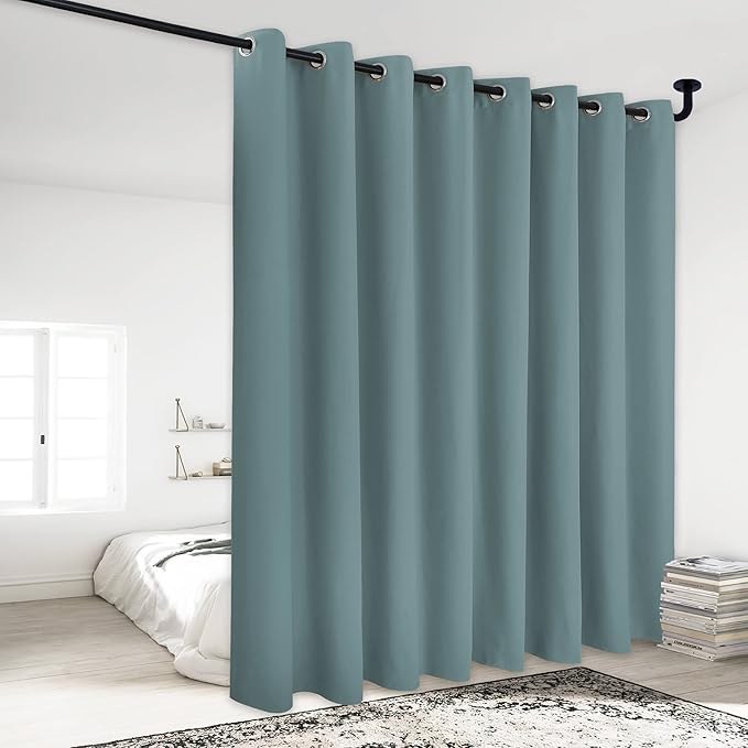 NICETOWN Lower Noise Room Divider Curtain Screen Partitions, Greyish Blue, 1 Panel, 84" Tall x 120" Wide, Blackout Sound Reducing Divider Room Curtain Panel for Doorway/Sliding Door/Patio
