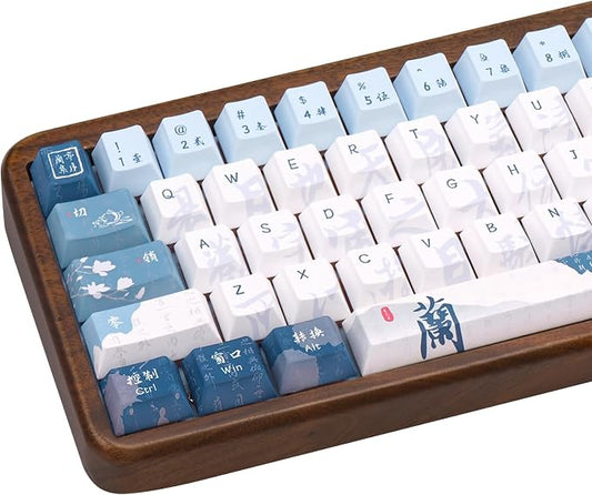Blue White keycap 130 Key Dye Sublimation PBT keycaps Chinese Calligraphy Keycap Keycaps Cherry Profile Creamy Custom Keycap Set for 60%/65%/75%/TKL/96%/100% US Layout Mechanical Keyboard