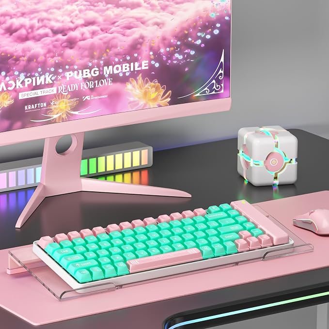 Ergonomic Computer Keyboard Stand - Adjustable Keyboard Riser Tilt Clear and Pink Acrylic Keyboard Tray Non-Slip Elevated Typing Key Board Holder Lift for Home Office Desk Accessories