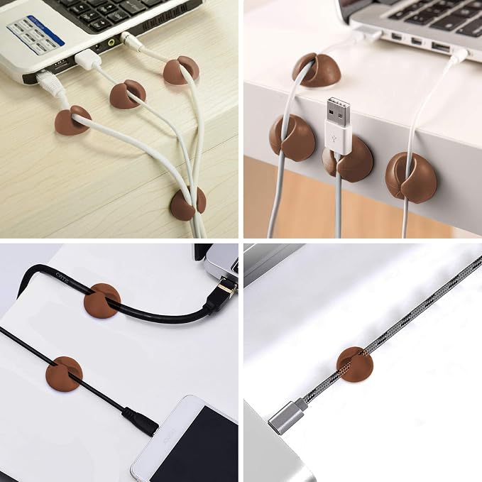 8 Pack Adhesive Cable Clips Cord Organizer for Desk, Coffee | Self-Adhesive, Cord Organizer Management for Desk, Suitable for Computer, Charging, Electrical and Mouse Wires, Easy to Use
