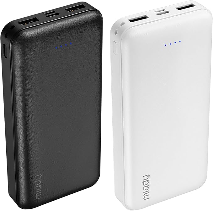 Miady 2-Pack Portable Charger PD 22.5W Power Bank 20000mAh Battery Pack | 74Wh丨Fast Charging丨3 Outputs 2 Inputs丨High Capacity丨Compatible with iPhone 17 iPad Android etc丨for Travel Camping丨Black+White