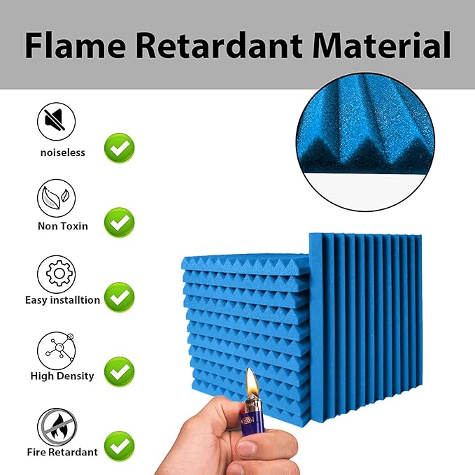 56 Pack Acoustic Foam Panels |1 "x12 "x12" Rapid Recovery Acoustic Wall Panels |High Density Sound Reducing Panels for Home Studio |With Adhesive Stickers 280PCS (28 Black+28 Blue)