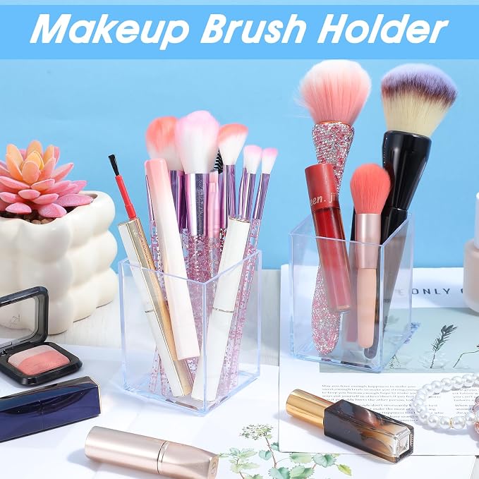 24 Pack Clear Acrylic Pen Holders – Multipurpose Desktop Organizer for Pencils, Makeup Brushes, Stationery & Office Supplies (2.6” x 2.6” x 3.6”)