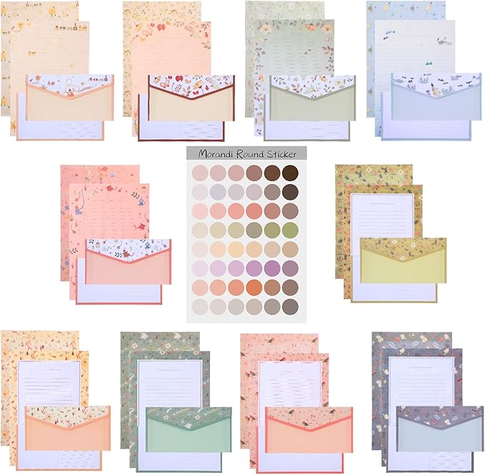 Zonon 90 Pieces Stationery Set with Envelopes Include 60 Letter Writing Paper 30 Envelopes and 48 Colorful Round Dot Decal for Letter Party Invitations Office School Supplies(Vivid Style)