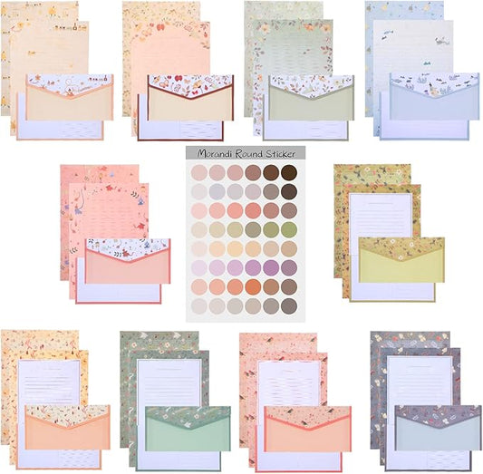 Zonon 90 Pieces Stationery Set with Envelopes Include 60 Letter Writing Paper 30 Envelopes and 48 Colorful Round Dot Decal for Letter Party Invitations Office School Supplies(Vivid Style)