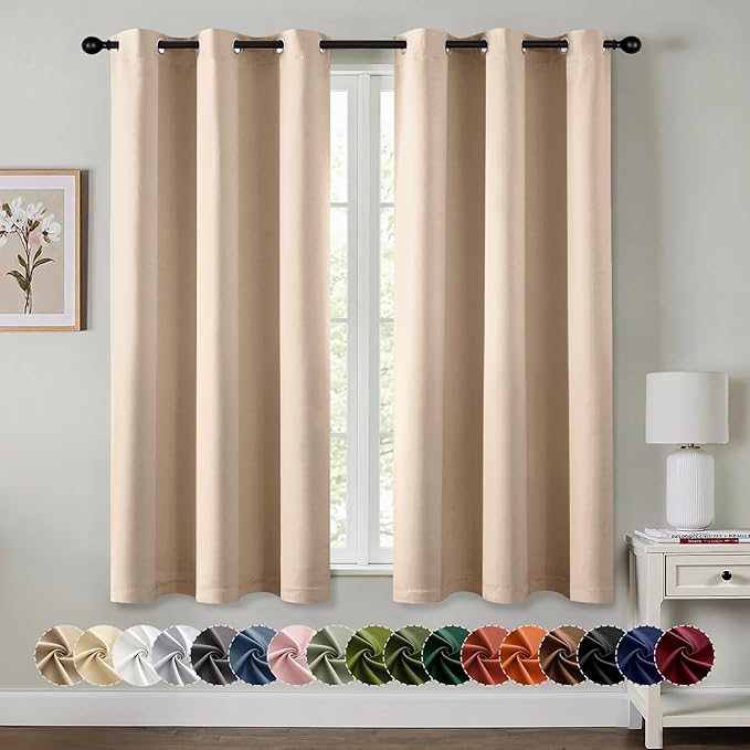 MIULEE Blackout Curtains for Bedroom Living Room 2 Panels, Thermal Insulated Room Darkening Drapes Grommet Noise Reducing Light Blocking Window Treatments 45 Inches Long 40x45 Inch Beige