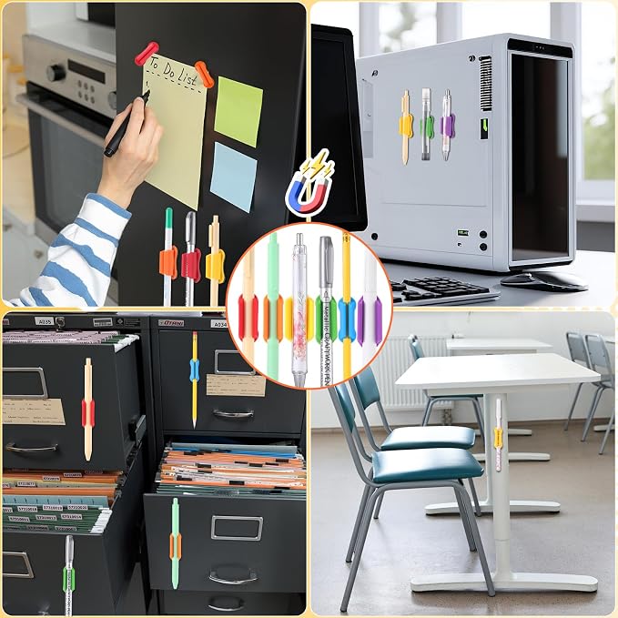 Sherr 24 Pack Silicone Magnetic Pen Holder for Refrigerator Magnetic Pencil Holders for Whiteboard Flexible Mark Holders Bookmark Locker Organizer Classroom Office Accessories(Rainbow)