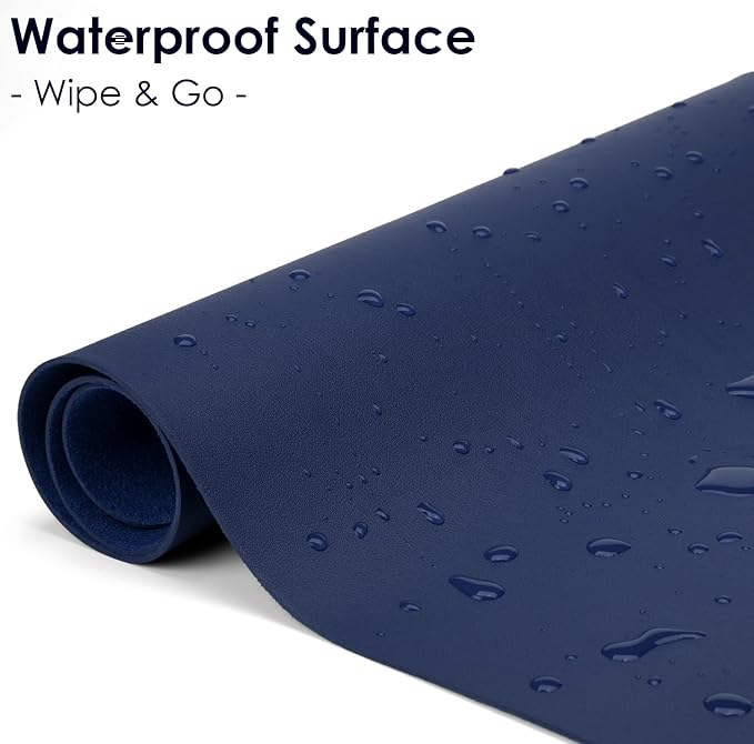 Leather Desk Pad Protector, Waterproof Mouse Pad, PU Desk Mat, Office Desk Cover, Desk Writing Mat for Office/Home/Work/Cubicle (Dark Blue) 31.5x15.7 in