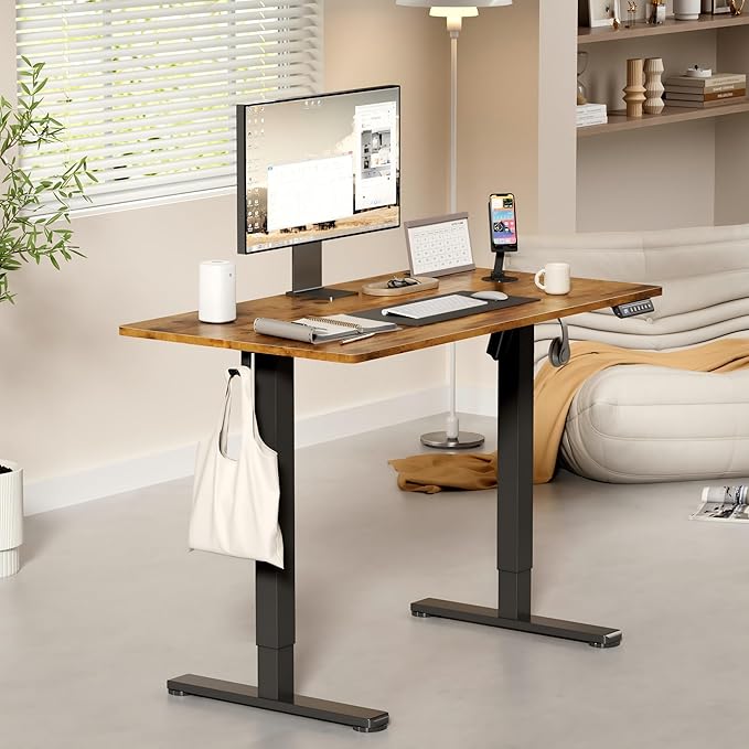 YESHOMY Height Adjustable Electric Standing Desk, 39 x 24 Inches Memory Home Office Sit Stand up Desk with Phone Holder and USB Charging Port, Rustic Brown