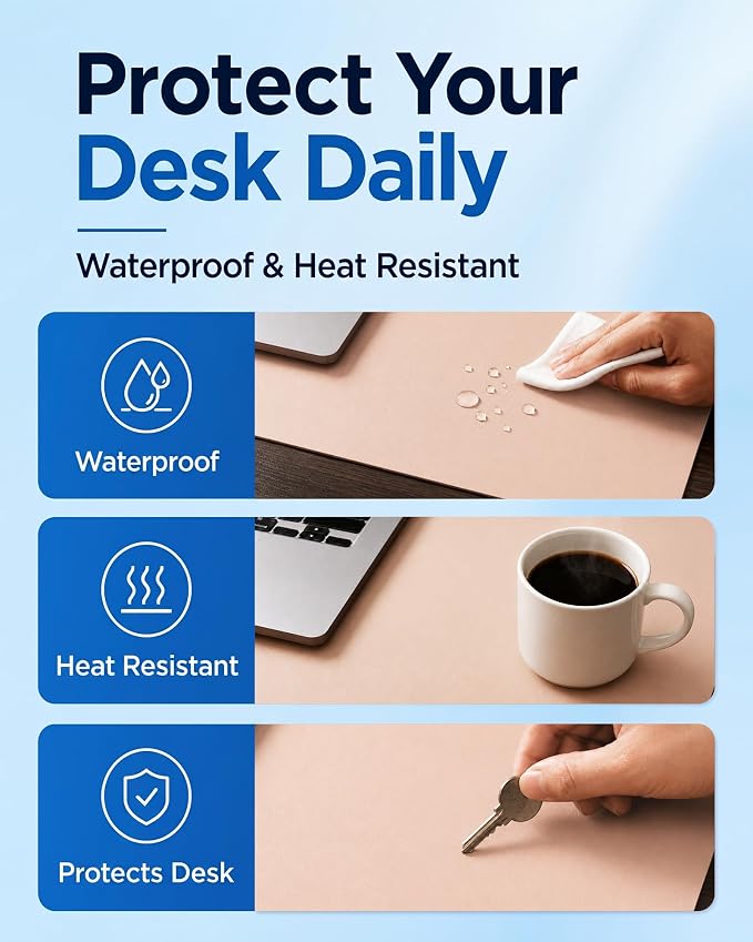 Aothia Double-Sided Desk Pad – 25.6"x13.7" Large Mouse Pad, Leather Desk Mat with Eco Cork Protector, Waterproof Desk Blotter for Office/Home (Pink)
