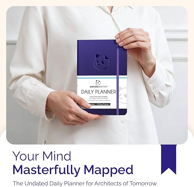 Panda Planner Classic A5 Daily Planner 2026 – Undated Quarterly Planner & Daily Task Planner with Hourly Schedule, To Do List, Goal Planner, Habit Tracker & Gratitude Journal for Focus & Organization – Purple