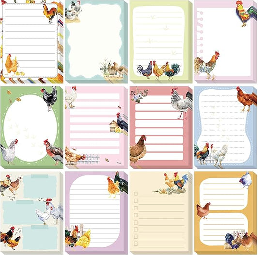 12 Pads Chicken Sticky Notes Cute Sticky Notes 3x4 Roosters Gifts for Women Chicken Funny Memos Animals Notepad Office Supplies Christmas Small Gifts