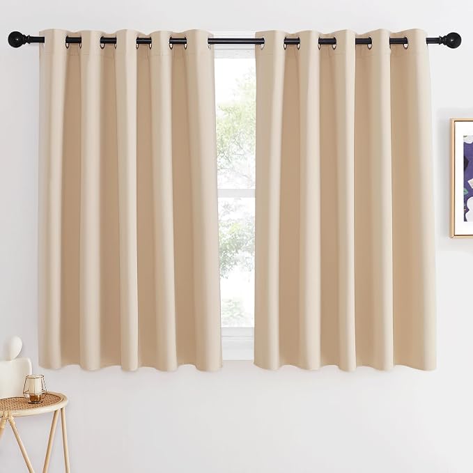 NICETOWN Bedroom Blackout Window Curtain 54 inches Length - Window Treatment Thermal Insulated Solid Grommet Room Darkening Drape for Bedroom (Biscotti Beige, 1 Panel, W66 x L54)