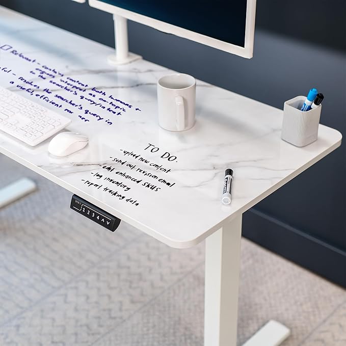 VIVO Dry Erase 60 x 24 inch Universal Solid One-Piece Table Top for Standard and Sit to Stand Height Adjustable Home and Office Desk Frames, White Marble Pattern Whiteboard Table Top, DESK-TOP60WM