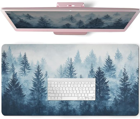 AQQA Forest Leather Desk Pad Protector,Large XXL Mouse Pad,Office Desk Mat, Non-Slip PU Leather Desk Blotter,Laptop Desk Pad,Waterproof Desk Writing Pad for School Office Home 31.5" x 15.7"