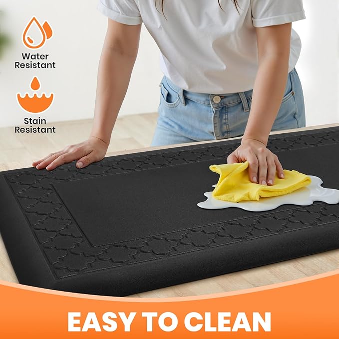 4/5 Inch Thicker Kitchen Mats for Floor Non-Slip Anti Fatigue Comfort Mat Waterproof Kitchen Rug for Sink, Office,Home Stain Resistant Standing Desk Rugs-17.3"x 60", Black