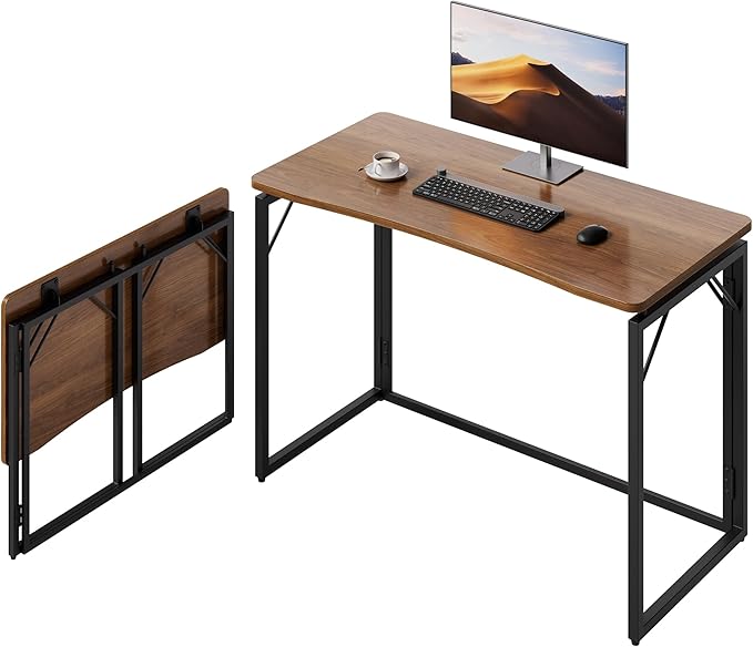 JOYMOOP 40" Folding Desk - Brown, No Assembly Middle Size Foldable Desk for Home, Office, Wooden Top Folding Computer Desk for Working, Writing, Studying