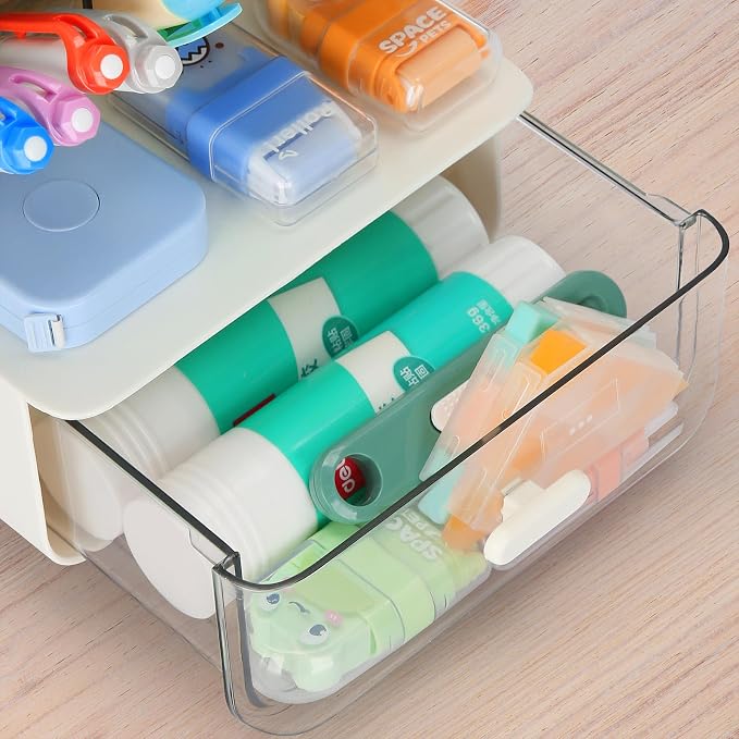 LETURE Desk Organizer with Vertical 6-Compartment & Drawer, Stationery & Makeup Storage, Pen Holder for Office, Home, Art Supplies, Desk Accessories for Desktop Dresser (White)