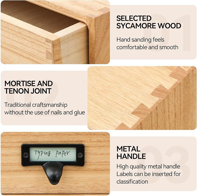 KIRIGEN Solid Wood Desk Organizer with 2 Drawers, Desktop Storage, Natural | 2-Drawer Cabinet for Printer Paper, Mail, Notebooks, and Office Supplies, 13.78 x 10.6 x 5.9 In, Fully Assembled