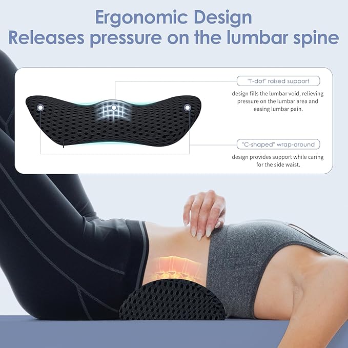kasney Lumbar Support Pillow, Memory Foam Lumbar Pillow for Lower Back Pain Relief, Back Support Pillow for Office Chair, Car Seat - Black
