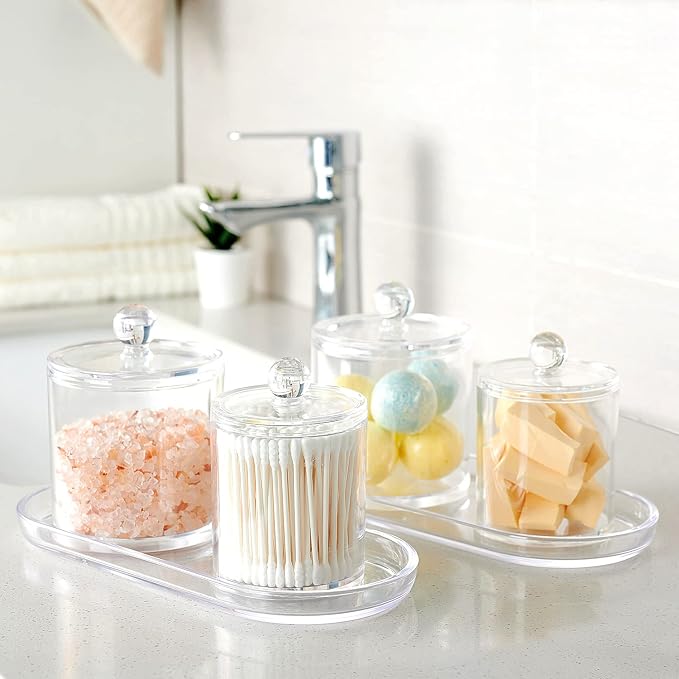 SheeChung Acrylic Vanity Tray, 2 Pack, Clear, 9.65 in x 4.5 in x 0.79 in, Catchall Tray, Countertop Sink Tray Dispenser, Sturdy Holder for Cabinet, Shelf, Cupboard, or Closet Organization | 9.65" x 4.5", Perfume Jewelry Candle Dispenser Catchall Tray, ...