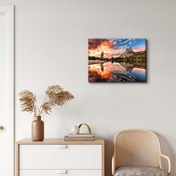 Yosemite Wall Art National Park Picture Canvas Prints Sunset California Mountain Wall Decor Poster Photo Forest Landscape Painting Lake Panorama Artwork for Living Room Office Home Decorations 12x16"
