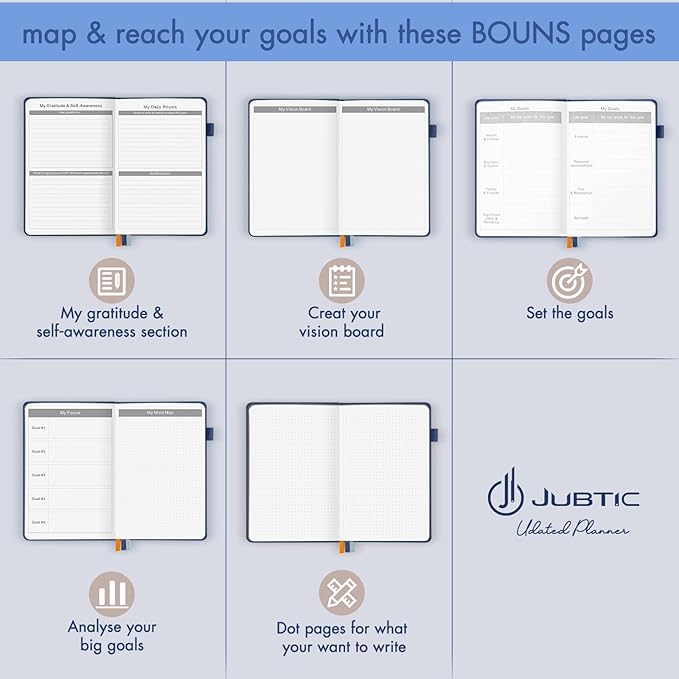 JUBTIC Planner for 2026, Undated Planner Weekly and Monthly Appointment Book for Time Management Productivity Planners with Stickers (Dark Blue)