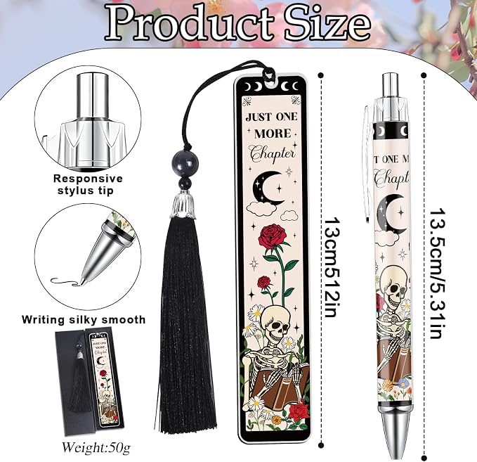 Dark Romance Bookmark with Pen Gifts, Funny Gothic Bookmark Gifts for Women Friends Girls, Just One More Chapter Book Marks for Book Lovers, Halloween Thanksgiving Christmas Birthday Present