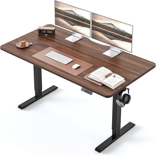 BANTI 55 × 24 Inches Standing Desk, Ergonomic, Electric Height Adjustable, Sit and Stand Up, Computer Office Desk with Splice Board, Black Frame/Black Walnut Top