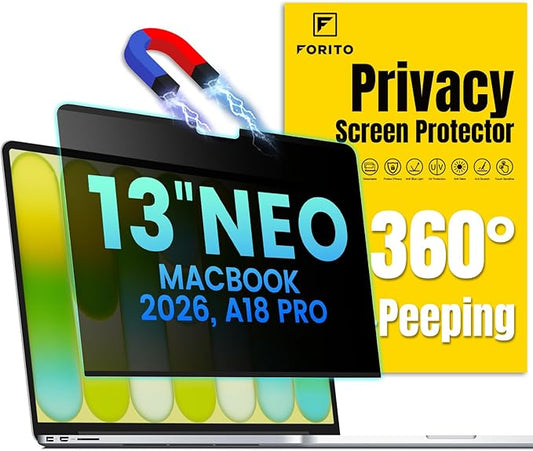F FORITO Magnetic Privacy Screen Protector Compatible with 2026 MacBook Neo 13 inch with A18 Pro Chip - 360° Anti Peeping Anti Blue Light Anti Glare Removable Laptop Privacy Screen Shield