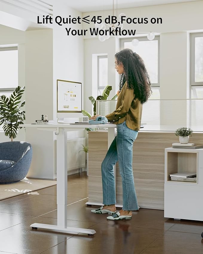 FEZIBO One-Piece Standing Desk, 48"x24" Seamless Tabletop Electric Height Adjustable for Home Office, Study Rooms & Multi-Device Workstations, White