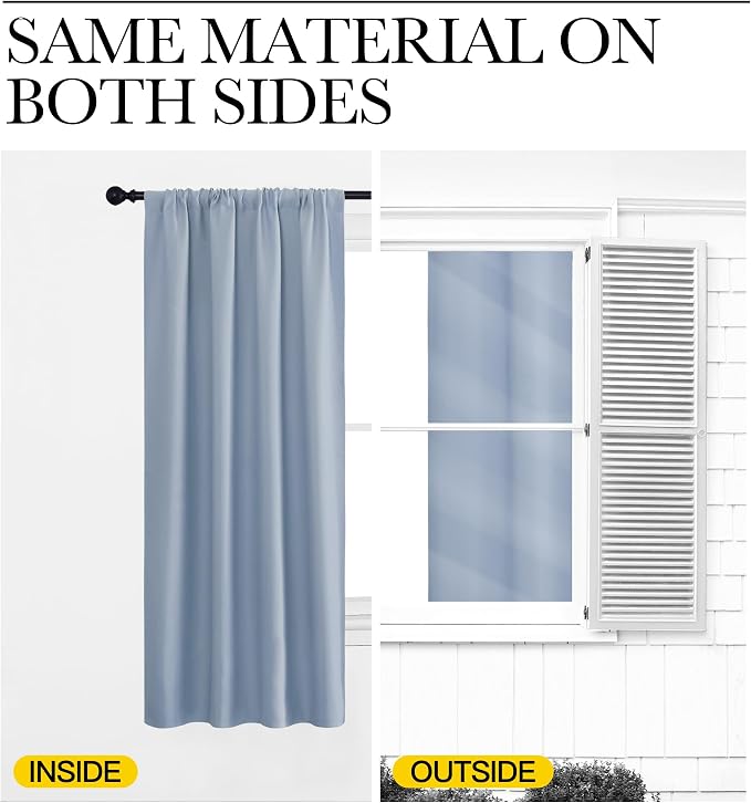 NICETOWN Blackout Curtains for Living Curtains, Vintage Blue, 2 Panels, 42 by 72, Room Darkening Window Curtain Panels, Easy-Care Solid Thermal Insulated Draperies/Drapes for Daughter Room