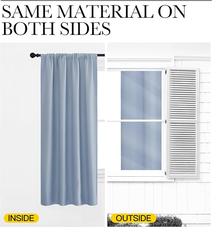 NICETOWN Blackout Curtains for Living Room, Vintage Blue, 2 Panels, 42 by 63, Darkening Window Curtain Panels, Easy-Care Solid Thermal Insulated Draperies/Drapes for Daughter Room