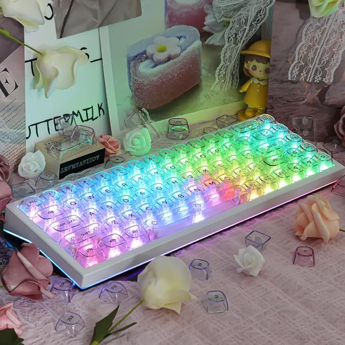 Tsungup Clear Keycaps Shine Through, Colorful Crystal Ceramic Jelly Transparent Keycaps for Mechanical Keyboard,125 Keys Custom Key Caps Keyboard Keycap Set (MOA Profile)
