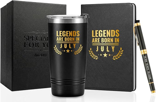 Onebttl Personalized Birthday Gifts for Men Who Have Everything, Travel Tumbler for Him, Custom Notebook, Luxury Pen, Unique Birthday Gift Set, July