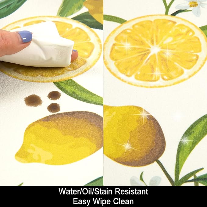 SHACOS Anti Fatigue Lemon Kitchen Rugs Mats Set of 2 Pieces Non Slip Soft Cushioned Wipeable Kitchen Mats for Floor Standing Mats, 17"x27.5"+17"x47", White