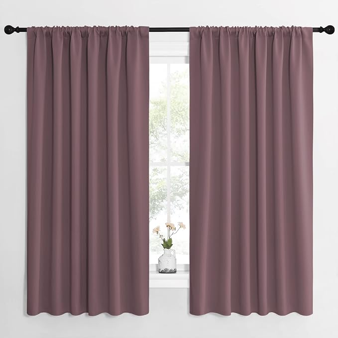 NICETOWN Blackout Curtains for Bedroom, Home Decorations Thermal Insulated Solid Rod Pocket Blackout Drapes for Cafe (Dry Rose, One Pair, 62 x 63-inch)