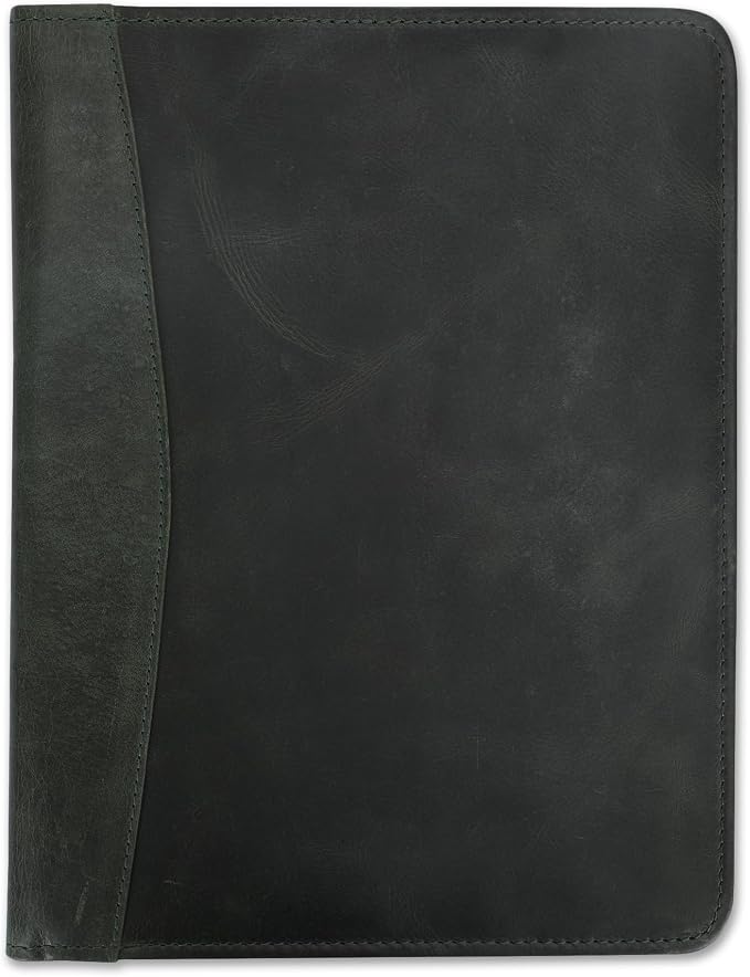 Heavy Duty Buffalo Leather Legal Pad Portfolio Handmade Executive Notebook Binder, Professional Padfolio Organizer Gift for Men and Women Genuine Leather Resume Document Holder (Green)