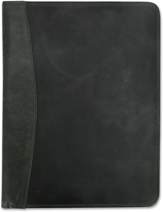 Heavy Duty Buffalo Leather Legal Pad Portfolio Handmade Executive Notebook Binder, Professional Padfolio Organizer Gift for Men and Women Genuine Leather Resume Document Holder (Green)