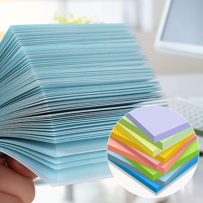 18-Pack Sticky Notes 3x3 Inch, 1008 Sheets Super Sticky Pastel Memo Pads, Recyclable Self-Stick Notes, 9 Soft Colors, Easy to Stick & Reposition for Office School Home