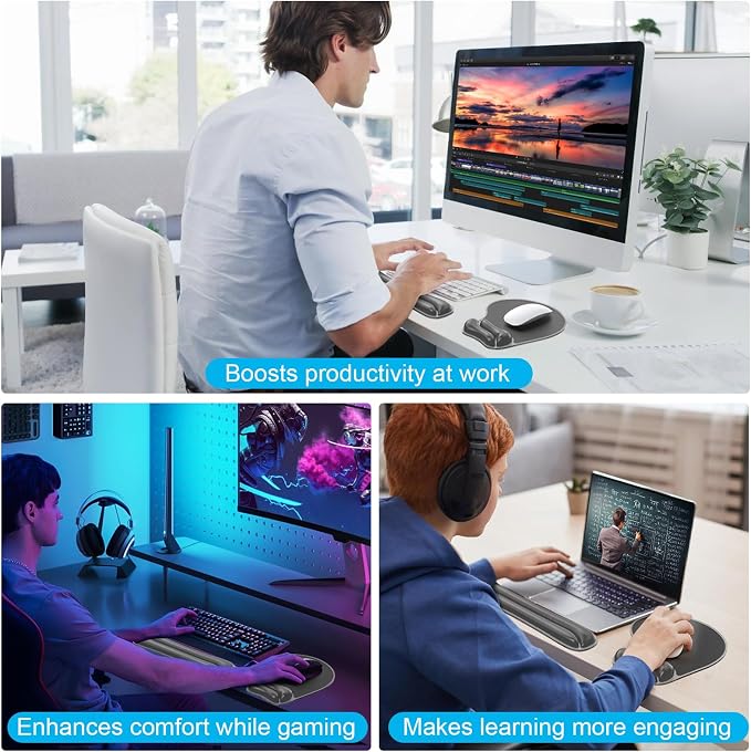 Gel Mouse pad & Keyboard Wrist Rest Set, Ergonomic Keyboard and Mousepad with Wrist Support, Keyboards Wrist Rest, Computer Keyboards Pad, Cooling Gel Black