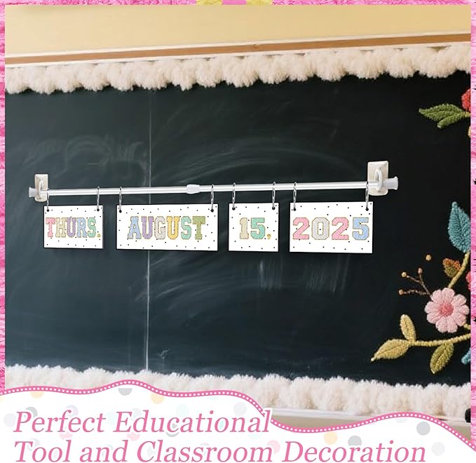 TecUnite Chenille Calendar Bulletin Board Set Classroom Bulletin Board Decor 54 Date Cards Colorful Embroidery Flip Calendar with Adjustable Holder for Back to School Supplies
