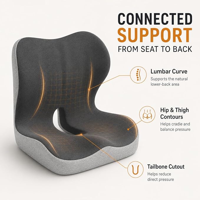 Ergonomic Memory Foam Seat Cushion for Tailbone Pain Relief, Suitable for Office Home Chair, Car and Wheelchair (Black & Gray(Oversized))