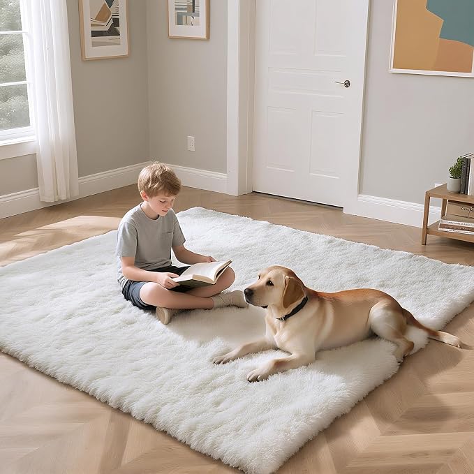 yongyangjuxin Fluffy Rug Shag Area Rug, White 9x12 Area Rugs for Living Room, Large Shag Area Rugs for Bedroom Room Home Decor, Upgrade Anti-Skid Rectangular Fuzzy Rugs