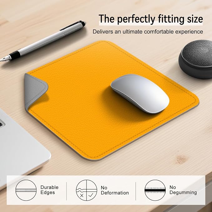 Dual Sided Leather Desk Mat - Waterproof Desk Pad - Ideal for Large Mouse Pad and Desk Mats on Top of Desks (Yellow, 11"*8")