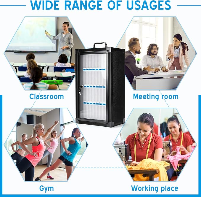 Amylove 36 Slots Cell Phone Locker Cabinet Aluminum Alloy Locker Pocket Chart Storage Box Cabinet Wall-Mounted Cell Phones Storage Box with Handle for Office Classroom Gym(Graphite Gray)
