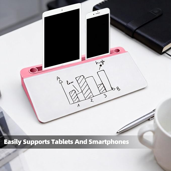 Desktop Whiteboard, Glass Dry Erase Board, Desk Board Buddy,Computer Keyboard Stand,Desk Whiteboard Organizer for Home,Office,School Supplies (Pink)